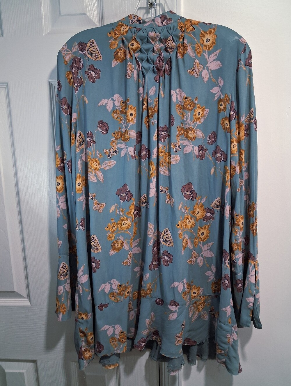 Free People Dusty Blue Floral Smocked Tunic - Picture 6 of 12